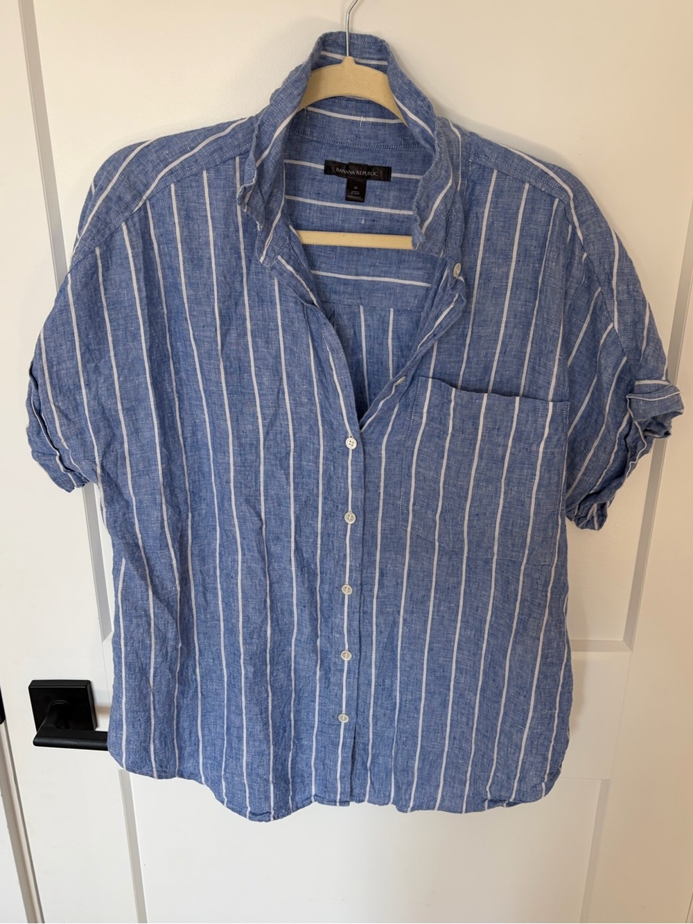 Banana Republic Blue and White Striped Linen Button-Down Shirt